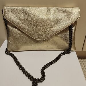 J.Crew Metallic Gold Pebbled Luxe Leather Envelope Style Shoulder Bag Ret.$149